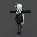 Cute Game Anime Character With White Long Hair Rabbit Ear Accessory And Black Dress
