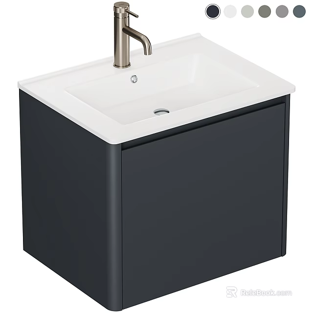 Modern Bathroom Sink Cabinet With White Countertop Dark Cabinet And Faucet 3d model