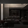 Luxury Modern High Ceiling Living And Dining Room Interior With Stylish Chandelier And Elegant Furnishings
