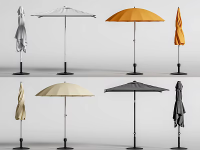 Open and Closed Outdoor Umbrellas in White Orange Beige Black with Stands 3d model