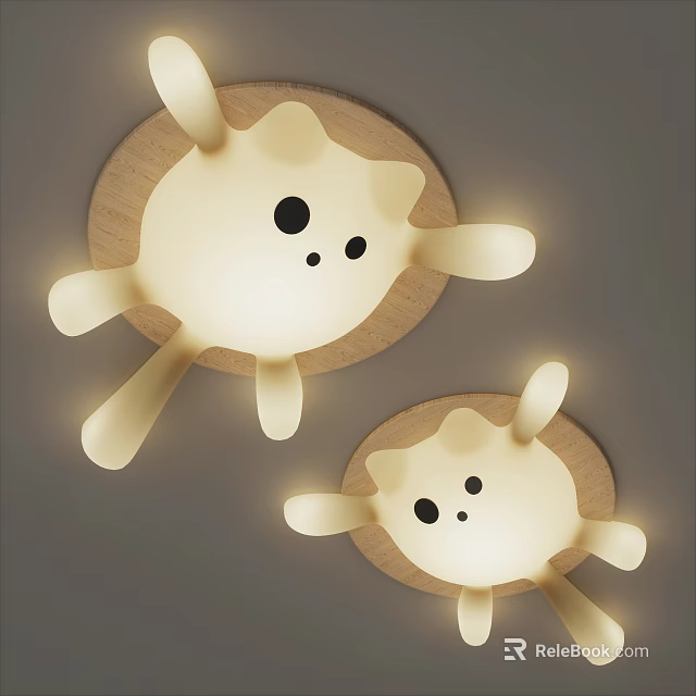 Cute Animal Shaped Wooden Frame Ceiling Lights With Warm White Glow For Kids Room 3d model 