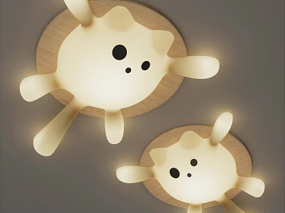Cute Animal Shaped Wooden Frame Ceiling Lights With Warm White Glow For Kids Room 3d model