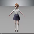 Anime Style 3D Character With Orange Hair And Purple School Uniform Standing Against Gray Background
