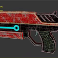 Futuristic Red Pistol With Blue Circular Accent And Metallic Black Details