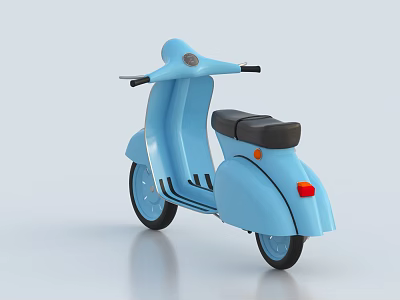 Light Blue Classic Scooter With Black Seat On White Background 3d model