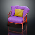 Purple Single Sofa With Yellow Cushion Orange Woven Armrests And Legs