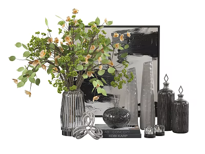 Elegant Decorative Ornaments Set With Vase Flowers Picture Frame And Bottles 3d model