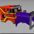 Red And Blue Security Truck With Yellow Stripes And Front Plow Design