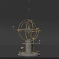 Cartoon Mechanical Scene With Golden Ring Structure And Spherical Components On Pedestal Base