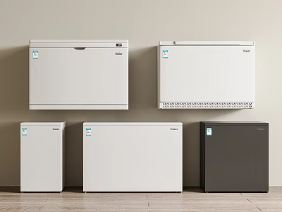 Display of Modern Freezers and Refrigerators in White Black Various Sizes and Styles 3d model