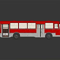 Red and White Classic Bus with Reflective Surface and Sleek Body Design