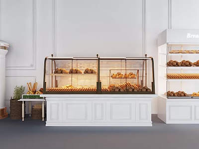 Bakery Glass Display Case With Fresh Bread And Shelves Interior Setup 3d model