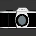 Olympus Retro Style Camera With White Body And Brown Wooden Accents
