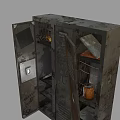 Old Rusty Metal Wardrobe With Open Doors And Internal Shelves And Compartments