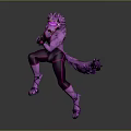 Purple Horned Anthropomorphic Wolf Creature In Tight Outfit Running Dynamic Pose