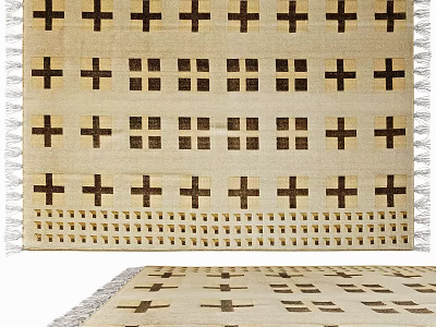 Patterned Rug With Geometric Cross And Square Patterns In Beige Brown Tones Tassel Edges For Home Decor 3d model