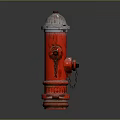 Red Fire Hydrant Classic Design With Chains And White Top Details