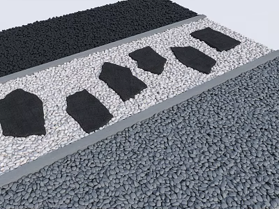 Natural Stone Wood Paving Slabs Arranged With Small Pebbles In Garden Landscape 3d model
