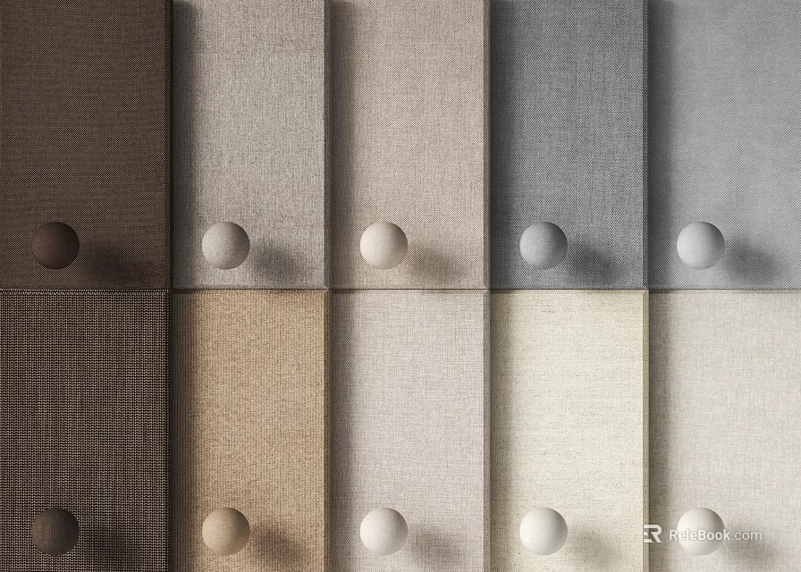 Display Of Fabric Panels In Diverse Tones With Round Knobs 3d model 