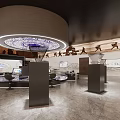 Traditional Cultural Exhibition Hall Featuring Circular Ceiling Pattern And Illuminated Display Stands