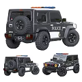 Black Police Off Road SUV Car Displayed In Multiple Views With Headlights
