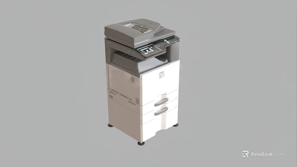 Professional Office Appliance Multifunction Printer Copier With Multiple Drawers And Gray White Design 3d model
