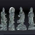 Guan Yin Bronze Sculptures With Intricate Details And Various Postures On Pedestals