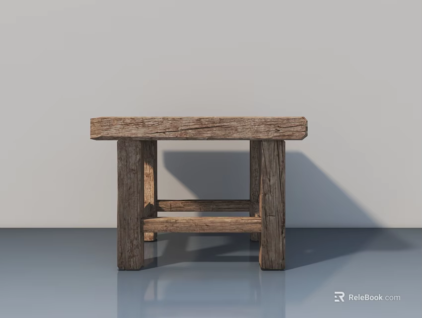 Rustic Wooden Bench With Natural Rough Texture And Simple Solid Legs 3d model 