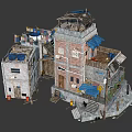 Dilapidated Multi Structure Buildings With Brick Concrete Walls Balconies Awnings And Old Roofs