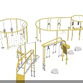 Outdoor Fitness Training Equipment With Yellow Climbing Frames Swings Parallel Bars White Stones And Yellow Mats
