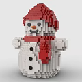Building Blocks Crafted Snowman Figure With Red Hat White Body And Black Buttons