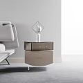 Modern Bedside Table With Geometric Frame Lamp White Sphere And Drawers Next To Gray Sofa 3d model