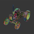Black Heavy Duty Tractor With Yellow Wheels And Red Engine Components