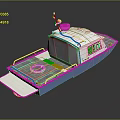 Small White And Blue Motorboat With Deck Railing Life Ring And Cabin Top Antenna