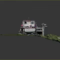 Miniature Pink And White Model Boat Docked On Grass With Chairs And Table
