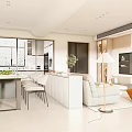 Modern Living Dining Room Open Layout With White Sofa Orange Armchair And Lighting