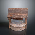 Traditional Stone Mill With Wooden Roof Circular Stone Base And Supports