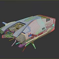 Futuristic White Damaged Spaceship With OP Logo Blue Lights Broken Structure And Windows