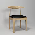 Modern Wooden Dining Chair With Curved Backrest And Black Leather Seat In Light Wood Tone