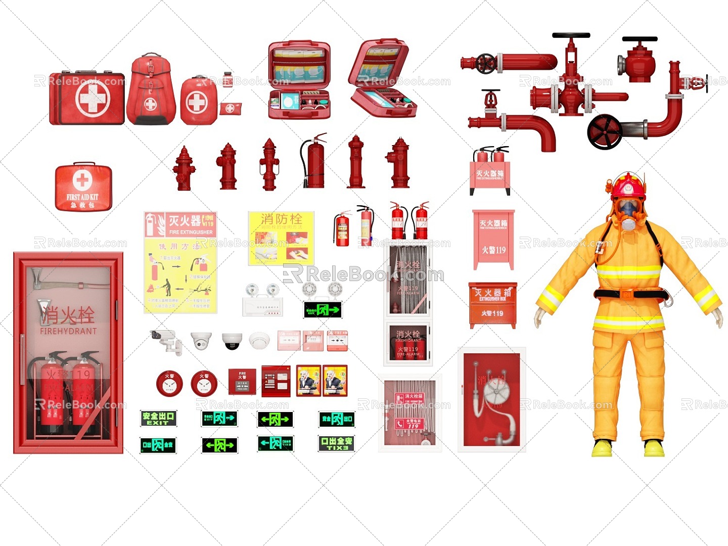 Fire-fighting equipment Fire-fighting equipment First aid box Rescue fire-fighting pipeline Fire-fighting box model