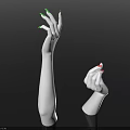 Raised Hands With Red And Green Nail Polish On Blurred Building Reflection Background 3d model