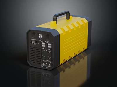 Yellow Black Portable Laptop Power Station with Handle Display Screen and USB Ports 3d model