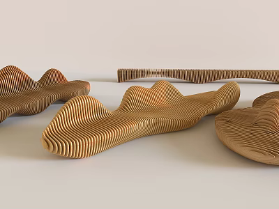 Modern Wooden Outdoor Chair With Wavy Striped Design For Garden Patio Seating 3d model