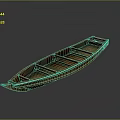 Traditional Brown Wooden Boat With Green Accents Seating Planks On Dark Background