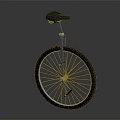 Blue Frame Unicycle With Black Seat And Single Wheel On Dark Background