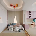 Cozy Kids Room Interior With Stuffed Teddy Bear Colorful Balloon Lights And Unicorn Plush