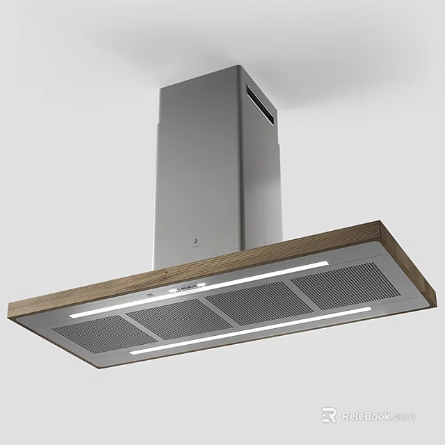 Modern Kitchen Range Hood With Stainless Steel Body Wooden Trim LED Lighting And Ventilation System 3d model 