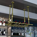 Modern Gold Wine Cabinet With Hanging Wine Glasses And Bottles