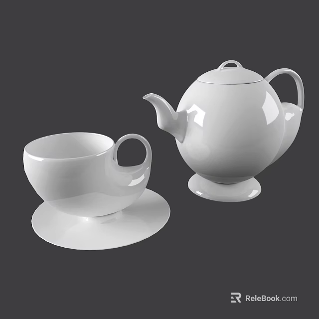 Modern White Tea Set with Teapot Teacup and Saucer Simple Design 3d model 