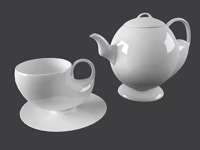 Modern White Tea Set with Teapot Teacup and Saucer Simple Design 3d model
